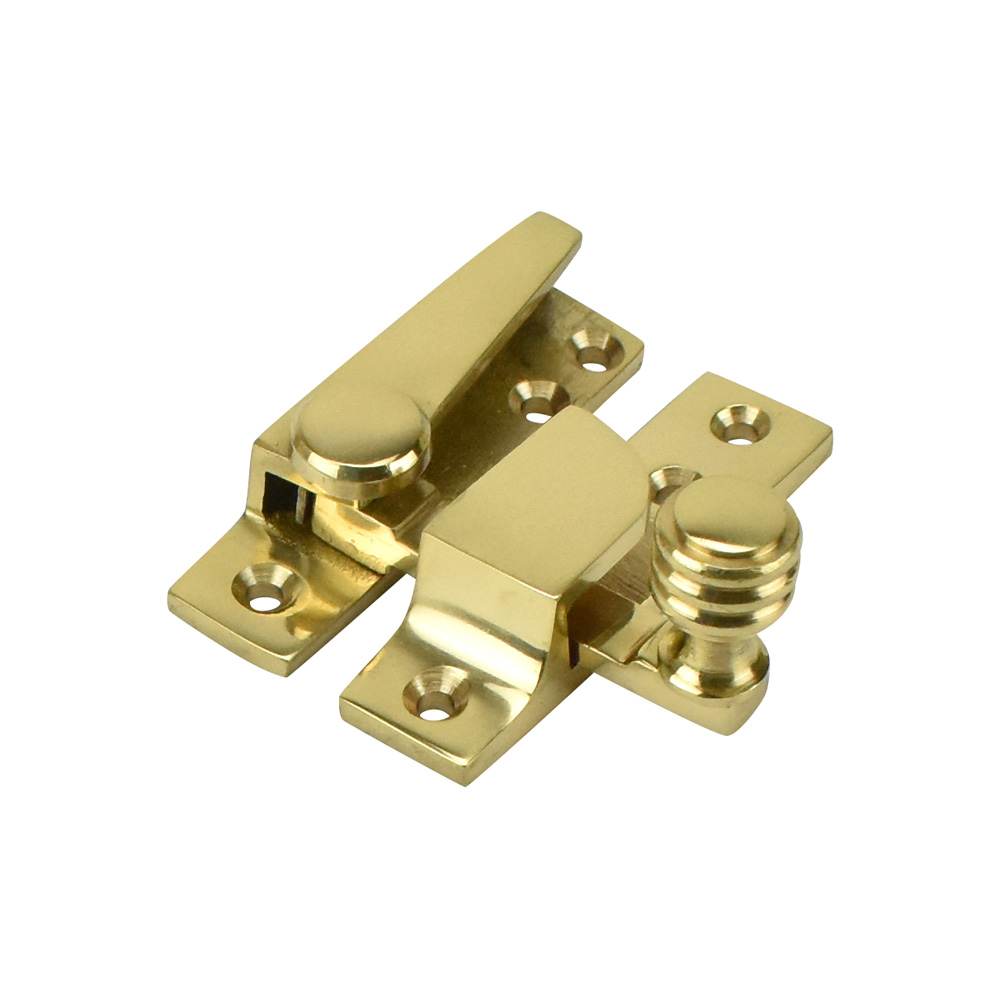 Sash Heritage Straight Arm Fastener Reeded Knob (Non Locking) - Polished Brass